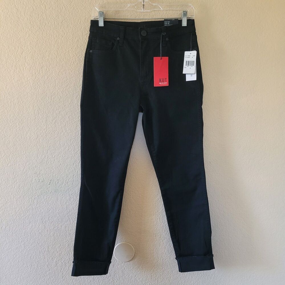 Kut from the Kloth Womens High Rise Fab Ab Ankle Straight Black Jeans Size 2 NWT
